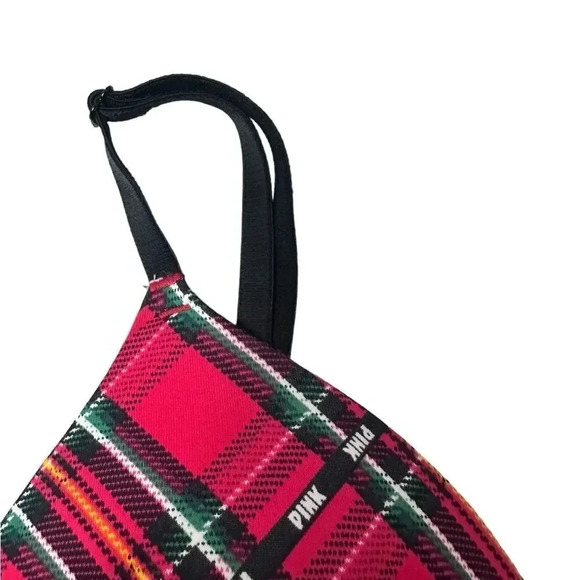 Pink Victoria’s Secret red plaid wear anywhere lightly lined bra size 34A - Picture 4 of 12